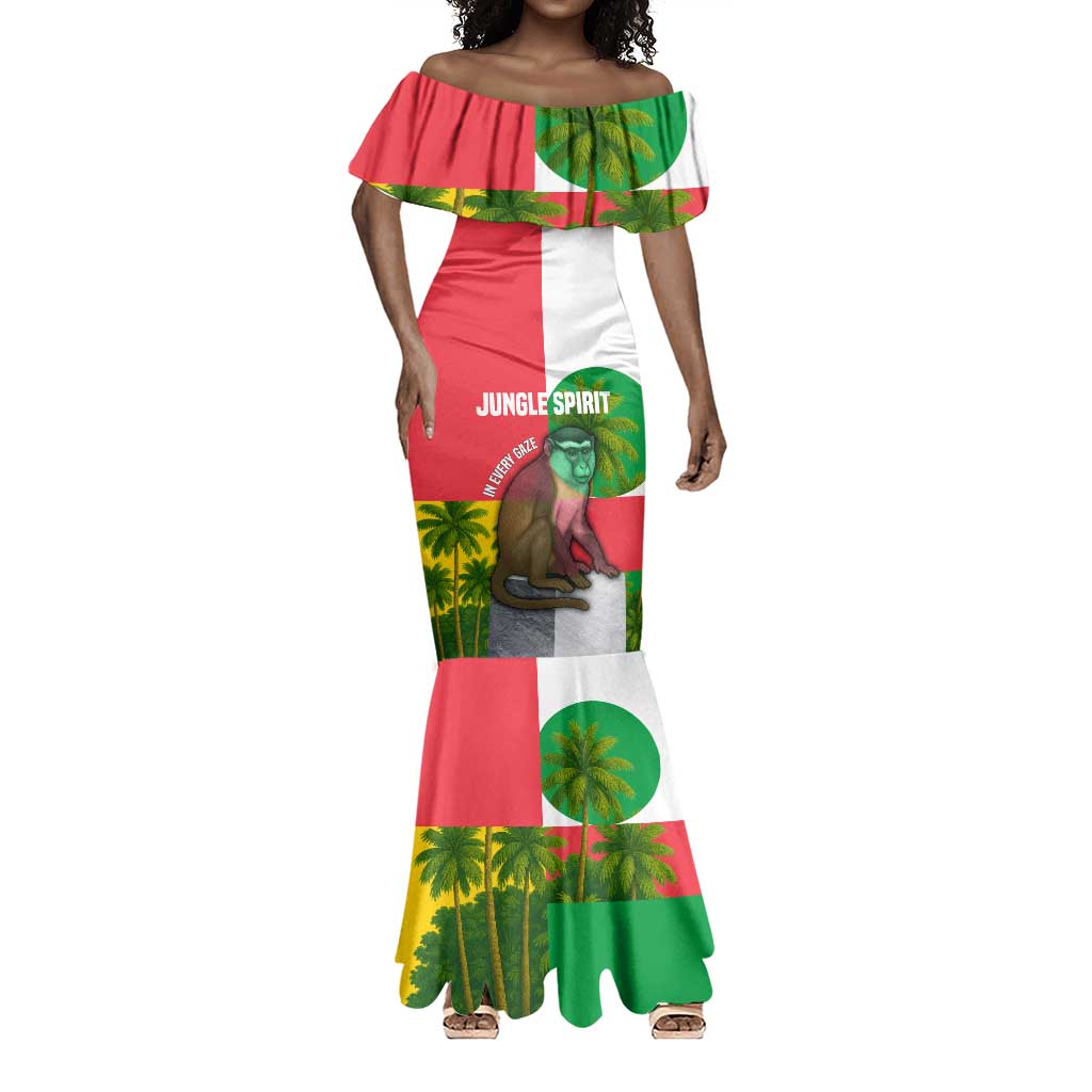 Jungle Spirit Monkey Mermaid Dress Sao Tome and Principe Tropical Flag Color - African Pride