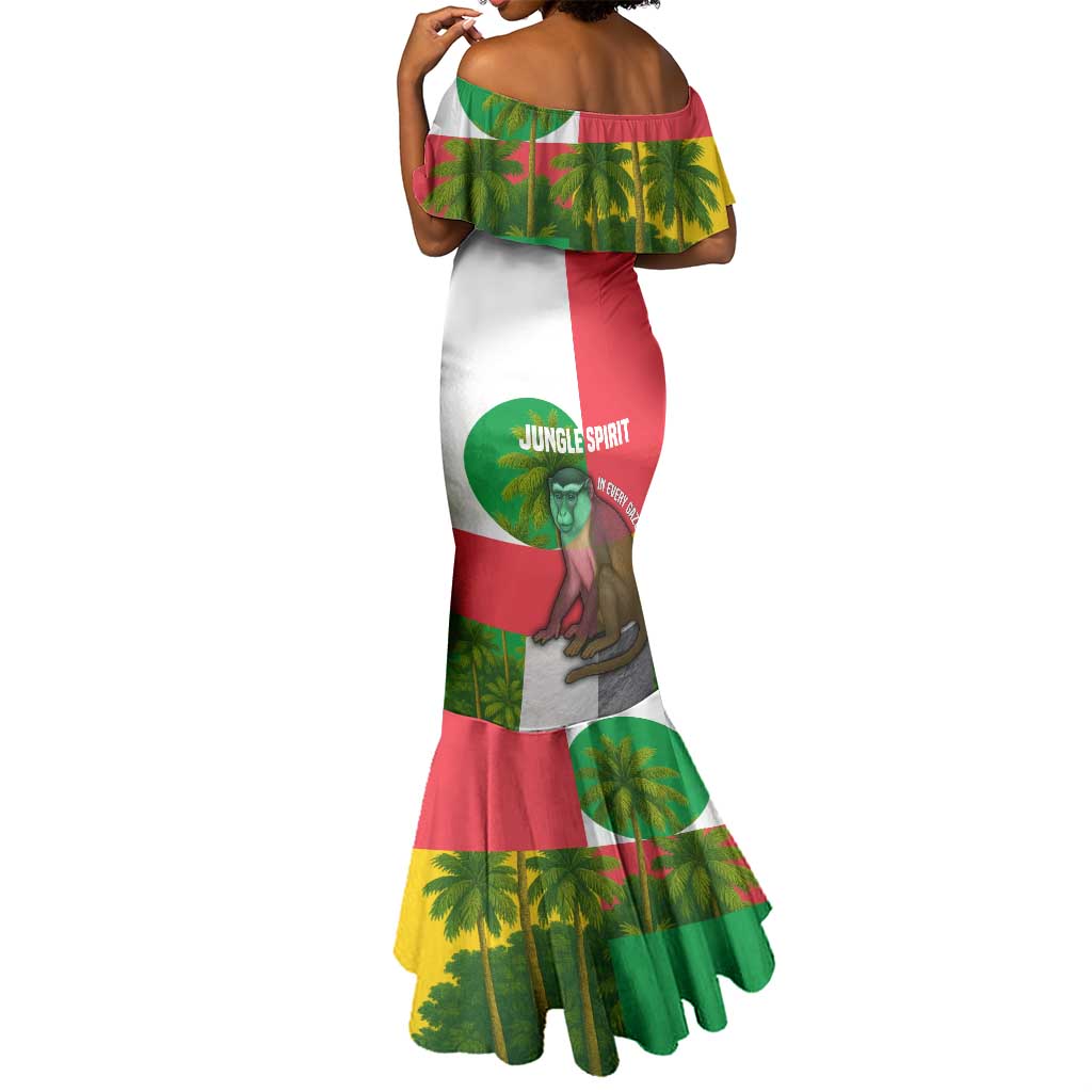 Jungle Spirit Monkey Mermaid Dress Sao Tome and Principe Tropical Flag Color - African Pride