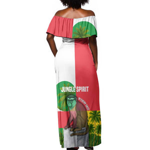 Jungle Spirit Monkey Off Shoulder Maxi Dress Sao Tome and Principe Tropical Flag Color - African Pride