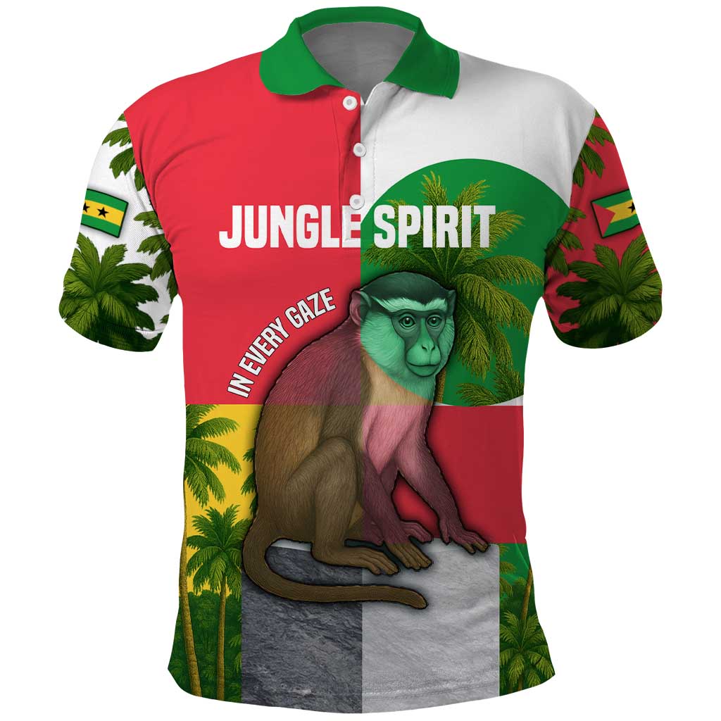 Jungle Spirit Monkey Polo Shirt Sao Tome and Principe Tropical Flag Color - African Pride