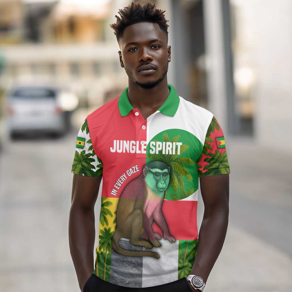 Jungle Spirit Monkey Polo Shirt Sao Tome and Principe Tropical Flag Color - African Pride