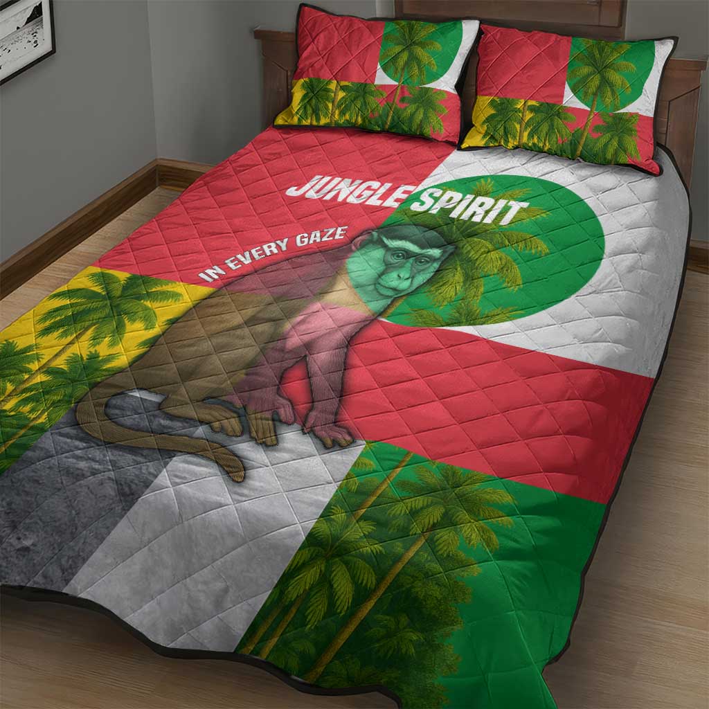 Jungle Spirit Monkey Quilt Bed Set Sao Tome and Principe Tropical Flag Color - African Pride