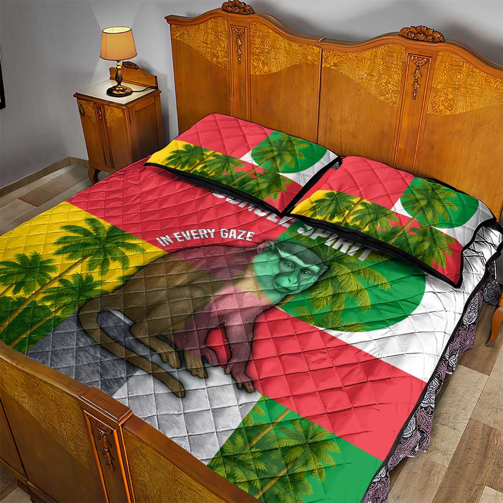 Jungle Spirit Monkey Quilt Bed Set Sao Tome and Principe Tropical Flag Color - African Pride