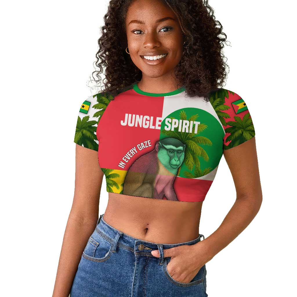 Jungle Spirit Monkey Raglan Cropped T shirt Sao Tome and Principe Tropical Flag Color - African Pride