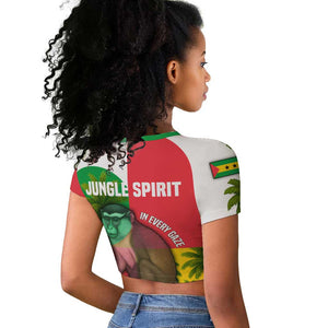 Jungle Spirit Monkey Raglan Cropped T shirt Sao Tome and Principe Tropical Flag Color - African Pride