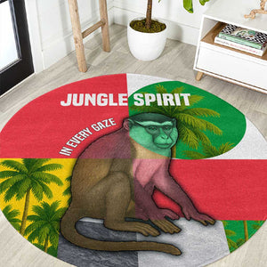 Jungle Spirit Monkey Round Carpet Sao Tome and Principe Tropical Flag Color - African Pride
