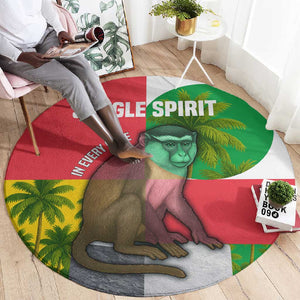 Jungle Spirit Monkey Round Carpet Sao Tome and Principe Tropical Flag Color - African Pride