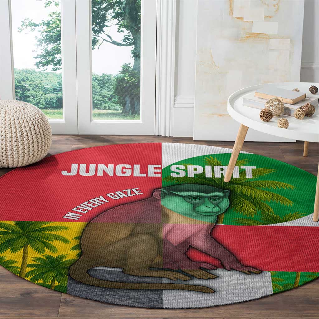 Jungle Spirit Monkey Round Carpet Sao Tome and Principe Tropical Flag Color - African Pride