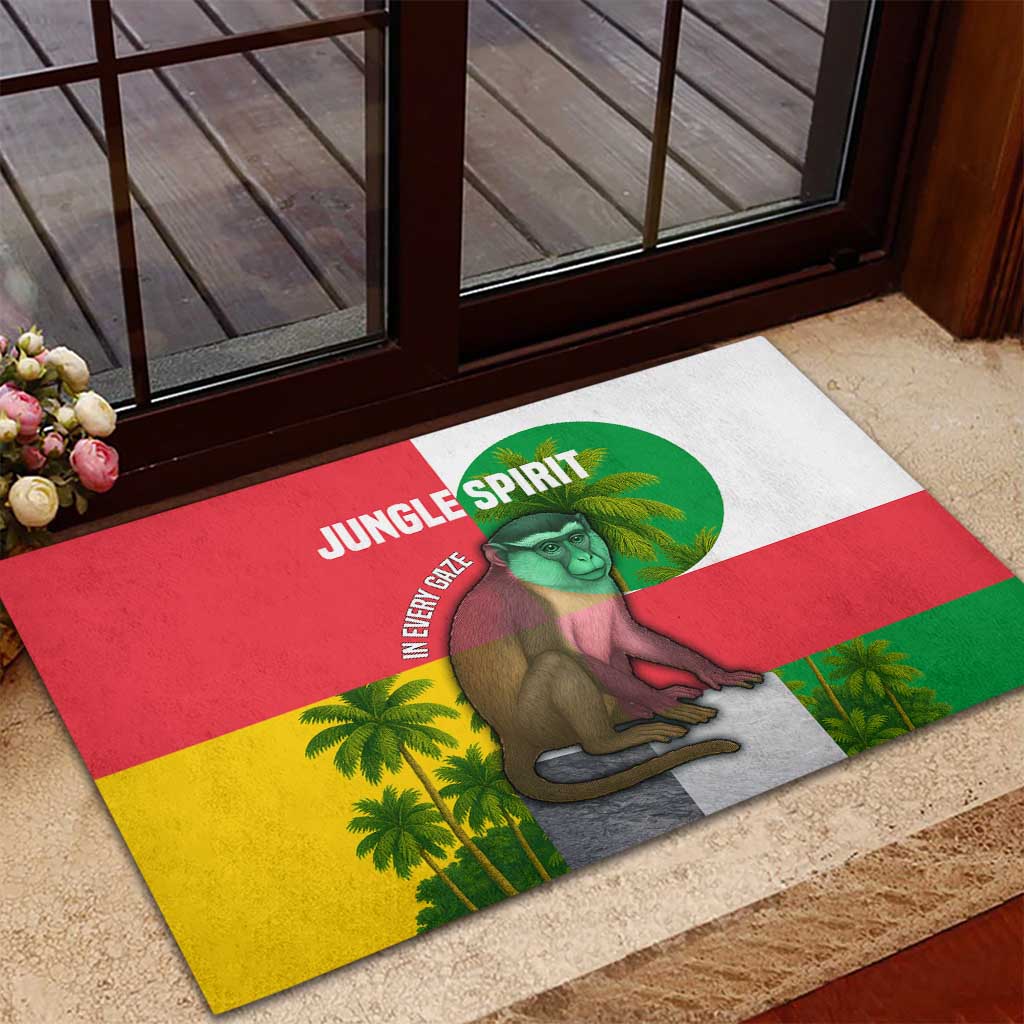 Jungle Spirit Monkey Rubber Doormat Sao Tome and Principe Tropical Flag Color - African Pride