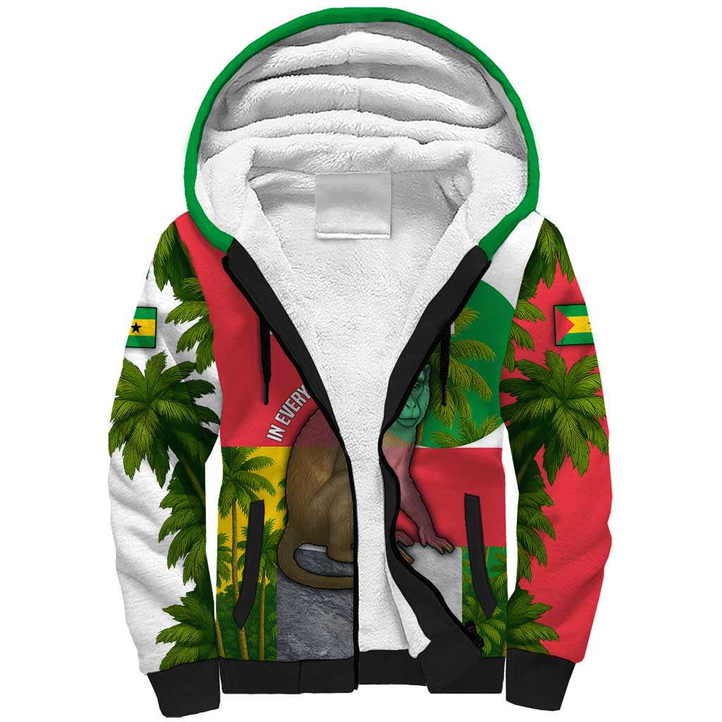 Jungle Spirit Monkey Sherpa Hoodie Sao Tome and Principe Tropical Flag Color - African Pride