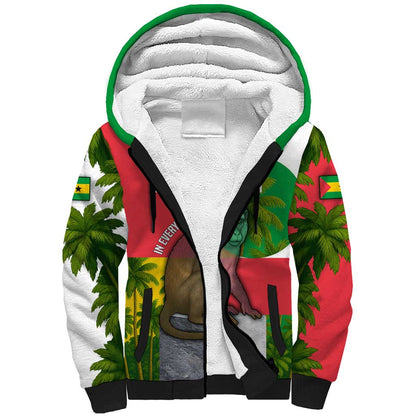 Jungle Spirit Monkey Sherpa Hoodie Sao Tome and Principe Tropical Flag Color - African Pride
