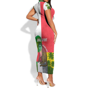 Jungle Spirit Monkey Short Sleeve Bodycon Dress Sao Tome and Principe Tropical Flag Color - African Pride