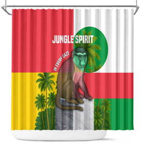Jungle Spirit Monkey Shower Curtain Sao Tome and Principe Tropical Flag Color - African Pride