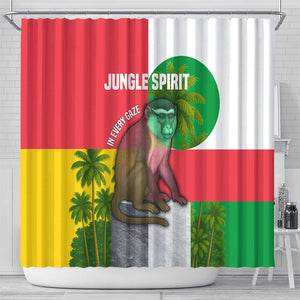 Jungle Spirit Monkey Shower Curtain Sao Tome and Principe Tropical Flag Color - African Pride