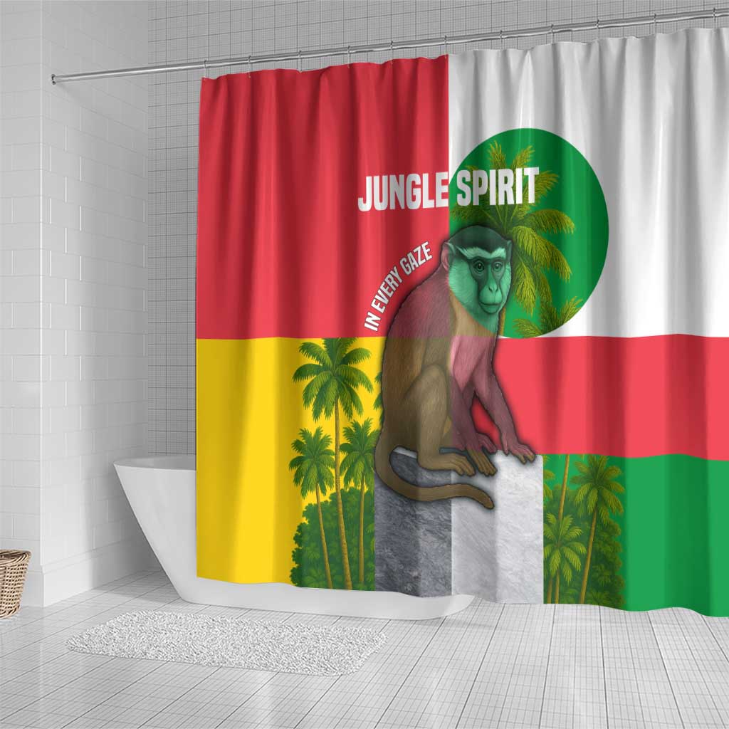 Jungle Spirit Monkey Shower Curtain Sao Tome and Principe Tropical Flag Color - African Pride