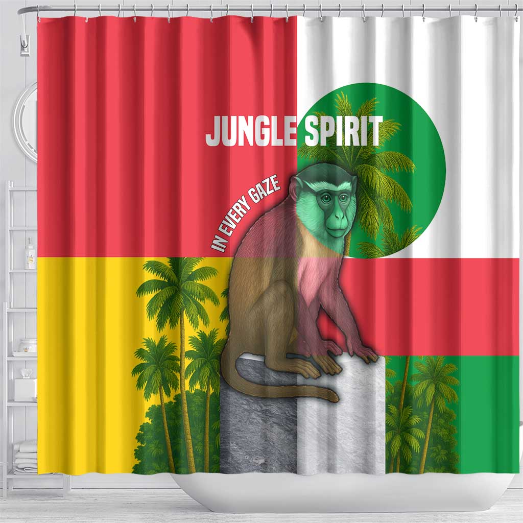 Jungle Spirit Monkey Shower Curtain Sao Tome and Principe Tropical Flag Color - African Pride