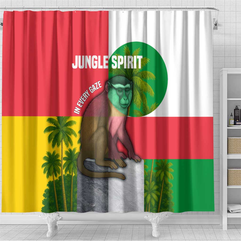 Jungle Spirit Monkey Shower Curtain Sao Tome and Principe Tropical Flag Color - African Pride