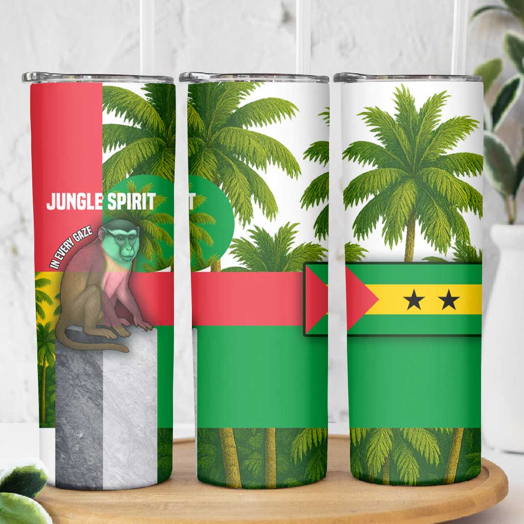 Jungle Spirit Monkey Skinny Tumbler Sao Tome and Principe Tropical Flag Color - African Pride