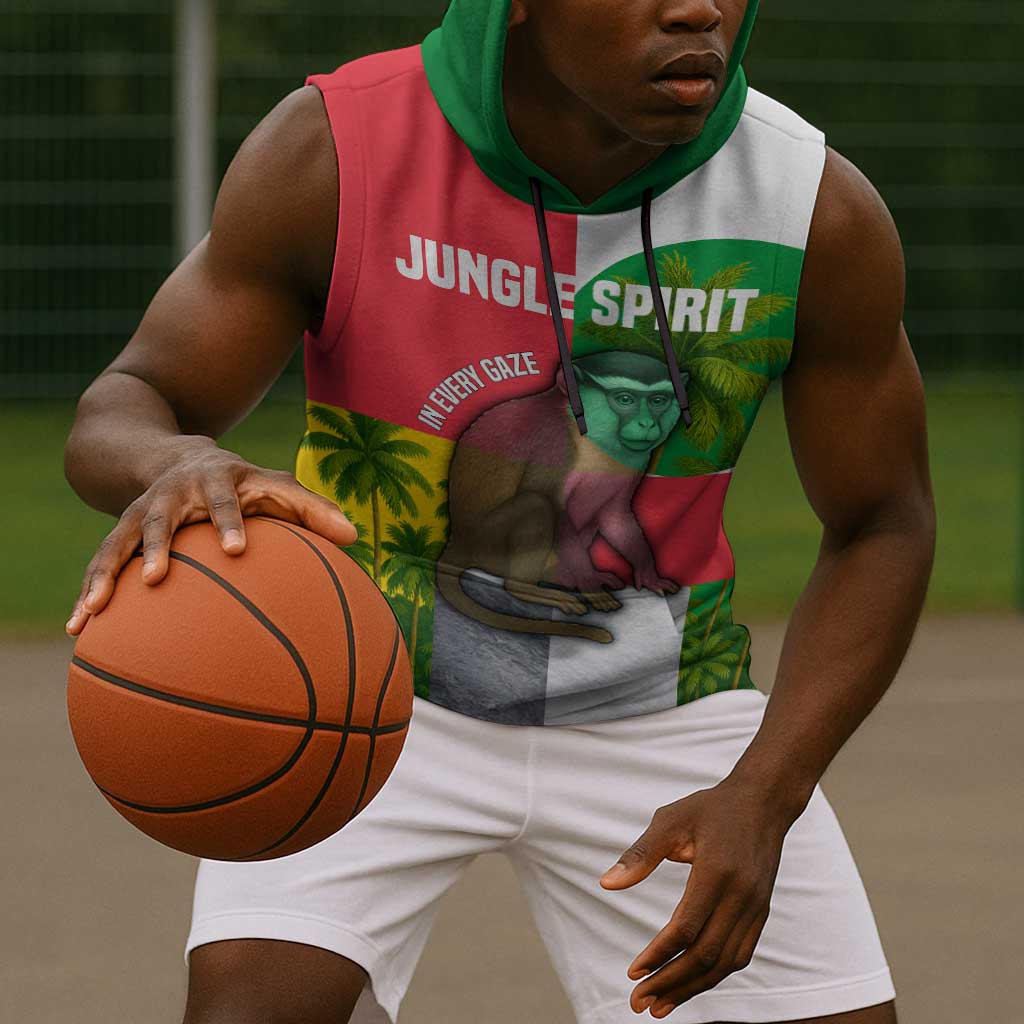 Jungle Spirit Monkey Sleeveless Hoodie Sao Tome and Principe Tropical Flag Color - African Pride