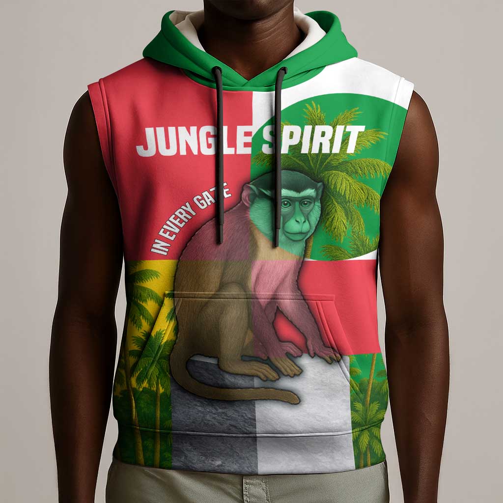 Jungle Spirit Monkey Sleeveless Hoodie Sao Tome and Principe Tropical Flag Color - African Pride