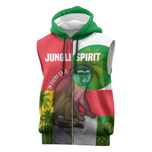 Jungle Spirit Monkey Sleeveless Zip Hoodie Sao Tome and Principe Tropical Flag Color - African Pride