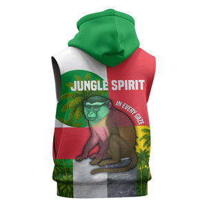 Jungle Spirit Monkey Sleeveless Zip Hoodie Sao Tome and Principe Tropical Flag Color - African Pride