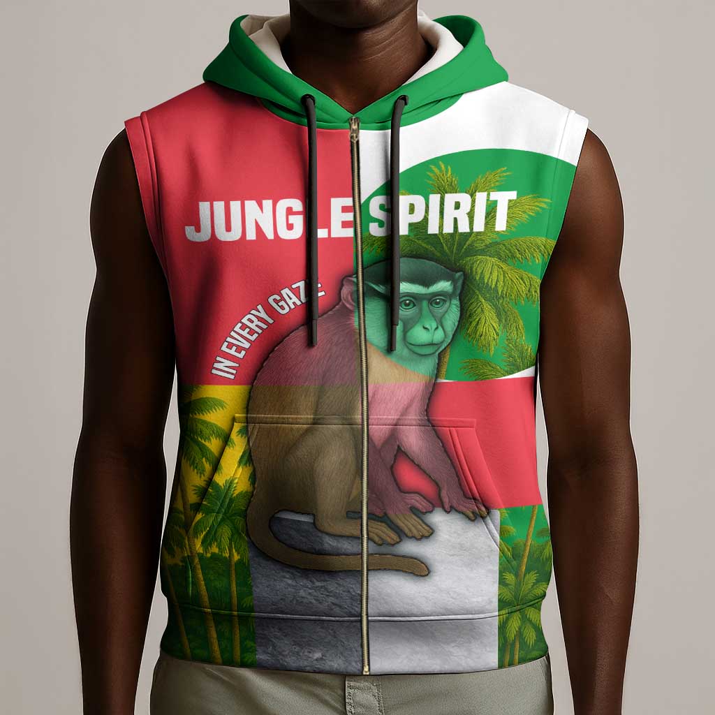 Jungle Spirit Monkey Sleeveless Zip Hoodie Sao Tome and Principe Tropical Flag Color - African Pride