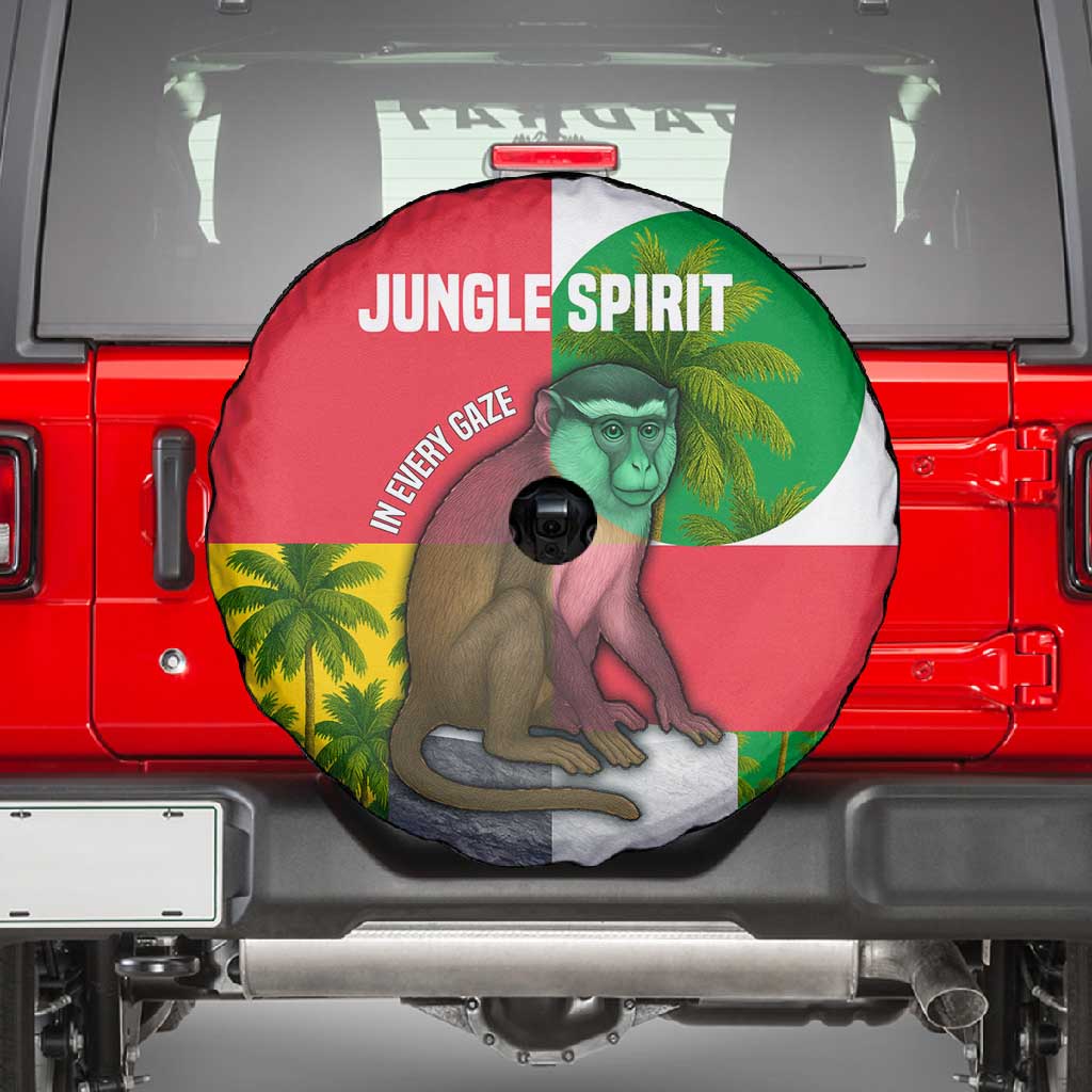 Jungle Spirit Monkey Spare Tire Cover Sao Tome and Principe Tropical Flag Color - African Pride
