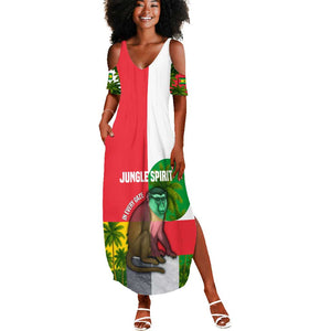 Jungle Spirit Monkey Summer Maxi Dress Sao Tome and Principe Tropical Flag Color - African Pride