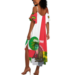 Jungle Spirit Monkey Summer Maxi Dress Sao Tome and Principe Tropical Flag Color - African Pride