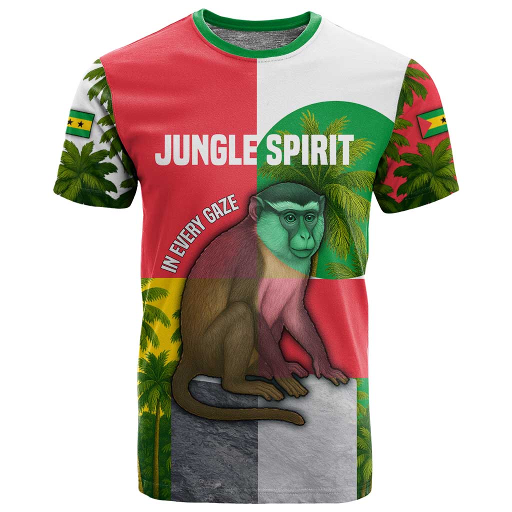 Jungle Spirit Monkey T shirt Sao Tome and Principe Tropical Flag Color - African Pride