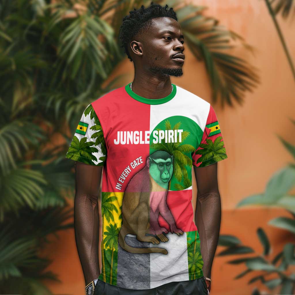 Jungle Spirit Monkey T shirt Sao Tome and Principe Tropical Flag Color - African Pride