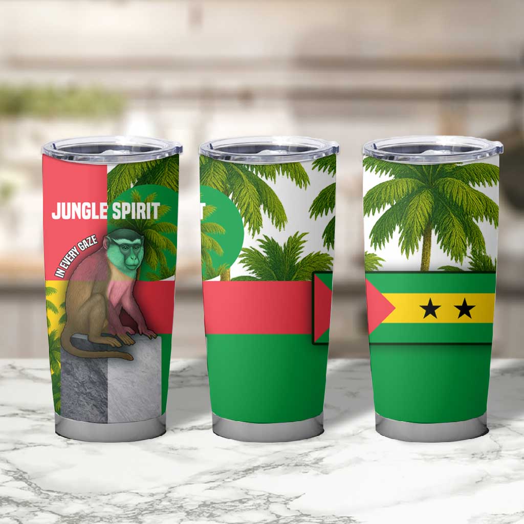 Jungle Spirit Monkey Tumbler Cup Sao Tome and Principe Tropical Flag Color - African Pride