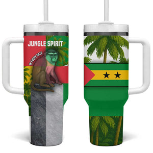 Jungle Spirit Monkey Tumbler With Handle Sao Tome and Principe Tropical Flag Color - African Pride