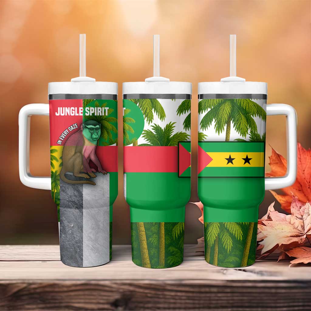 Jungle Spirit Monkey Tumbler With Handle Sao Tome and Principe Tropical Flag Color - African Pride