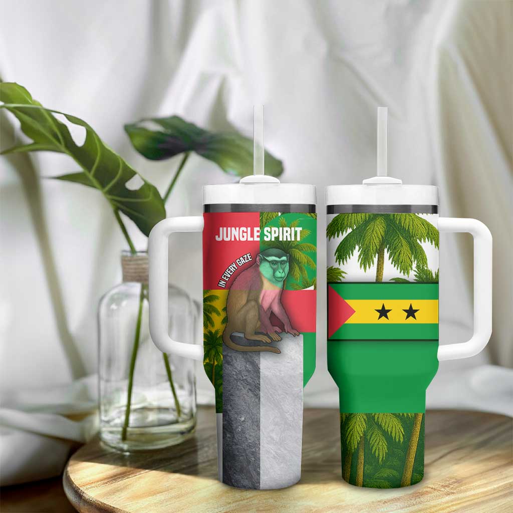 Jungle Spirit Monkey Tumbler With Handle Sao Tome and Principe Tropical Flag Color - African Pride