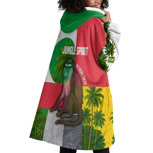 Jungle Spirit Monkey Wearable Blanket Hoodie Sao Tome and Principe Tropical Flag Color - African Pride