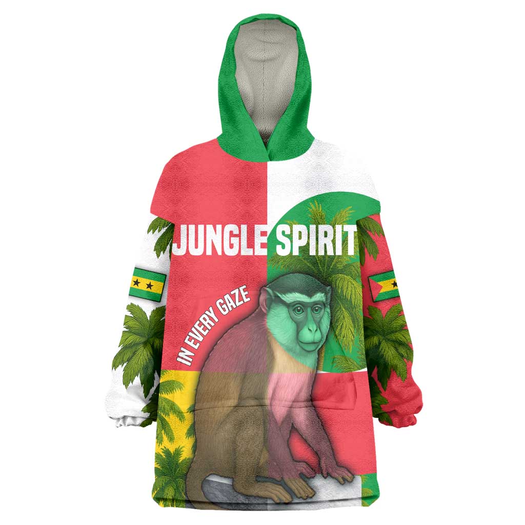 Jungle Spirit Monkey Wearable Blanket Hoodie Sao Tome and Principe Tropical Flag Color - African Pride