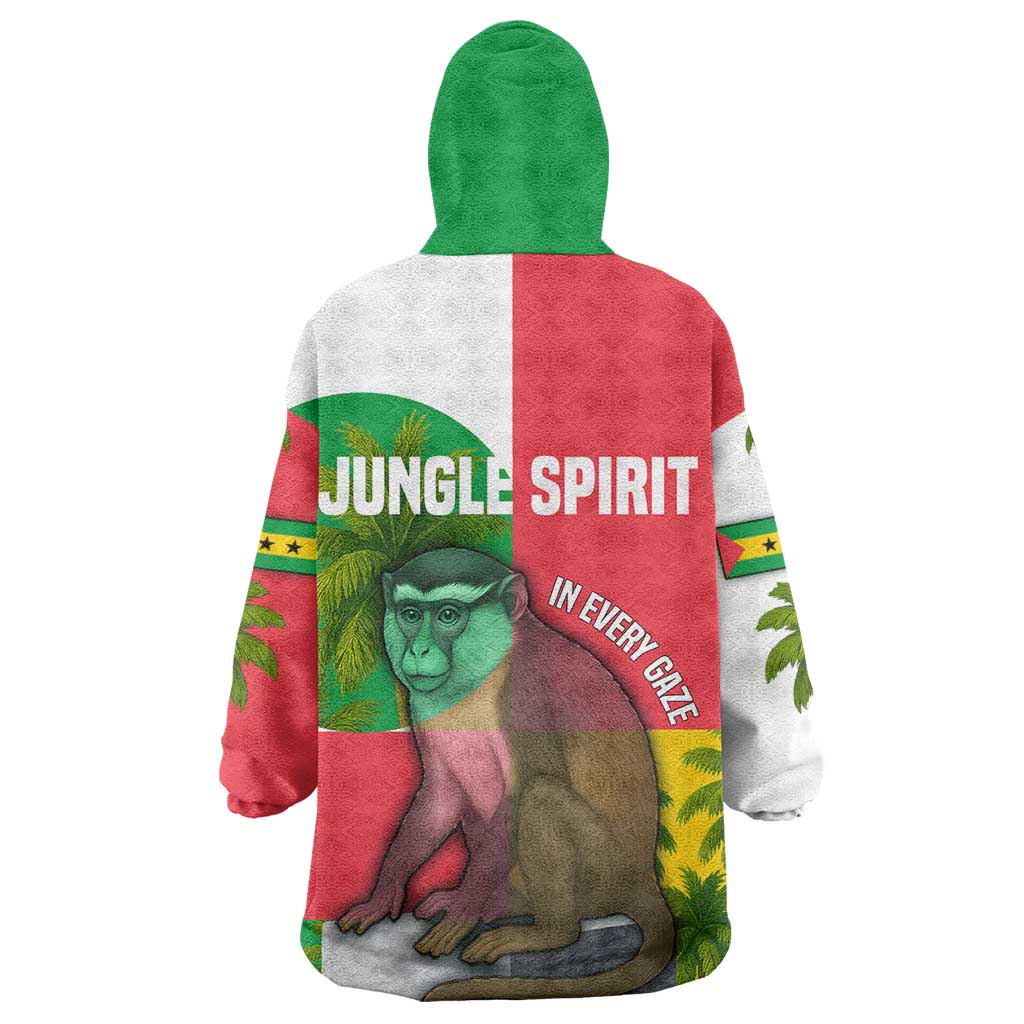 Jungle Spirit Monkey Wearable Blanket Hoodie Sao Tome and Principe Tropical Flag Color - African Pride