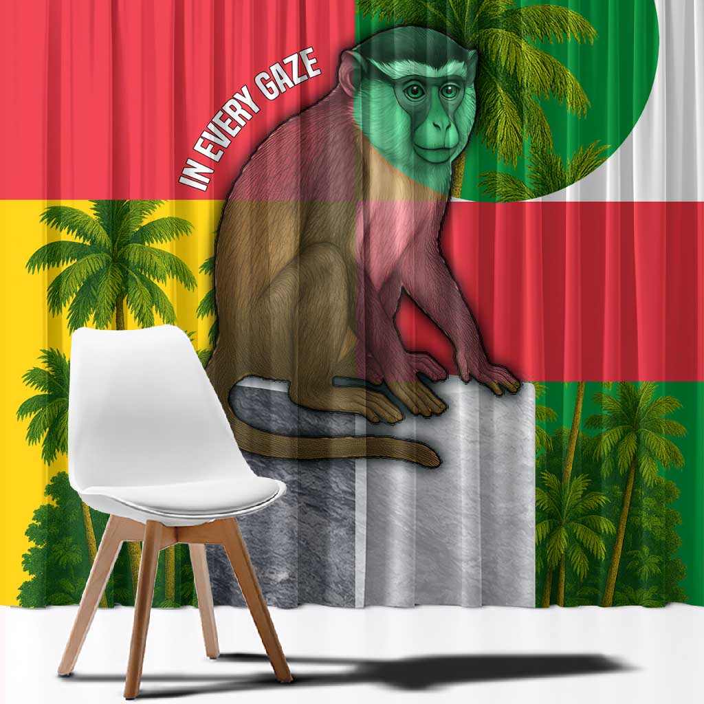 Jungle Spirit Monkey Window Curtain Sao Tome and Principe Tropical Flag Color - African Pride