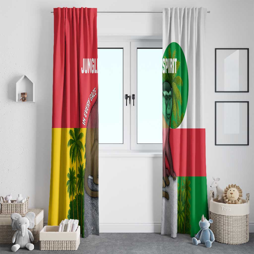 Jungle Spirit Monkey Window Curtain Sao Tome and Principe Tropical Flag Color - African Pride