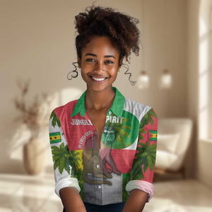 Jungle Spirit Monkey Women Casual Shirt Sao Tome and Principe Tropical Flag Color - African Pride