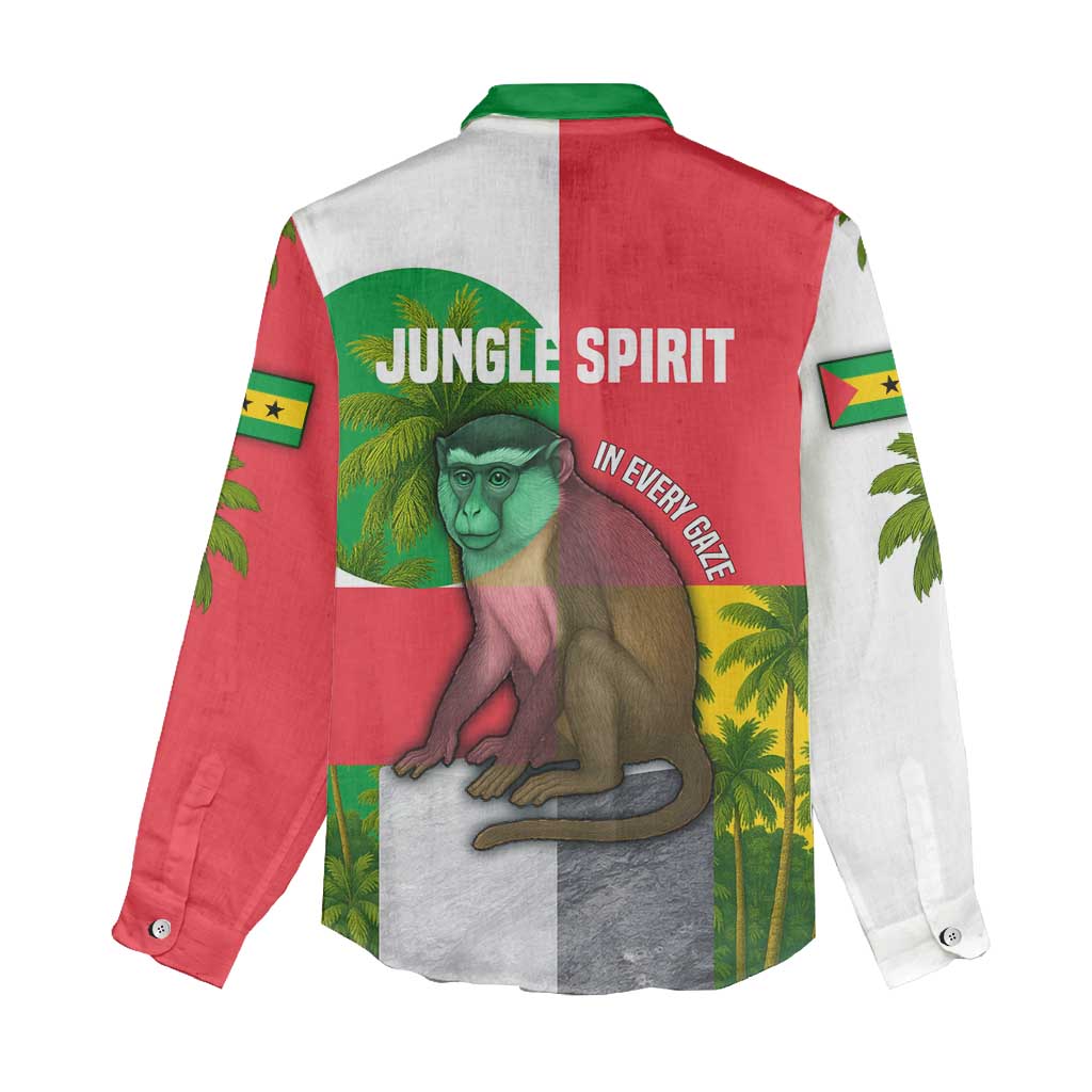 Jungle Spirit Monkey Women Casual Shirt Sao Tome and Principe Tropical Flag Color - African Pride