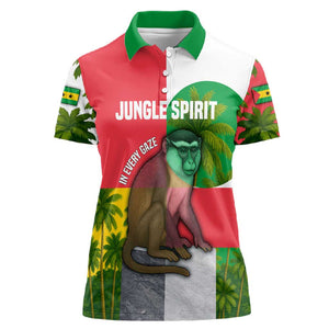 Jungle Spirit Monkey Women Polo Shirt Sao Tome and Principe Tropical Flag Color - African Pride