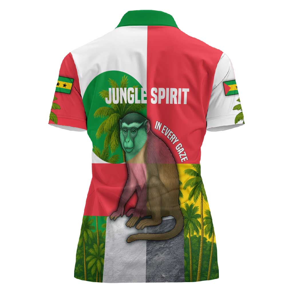 Jungle Spirit Monkey Women Polo Shirt Sao Tome and Principe Tropical Flag Color - African Pride