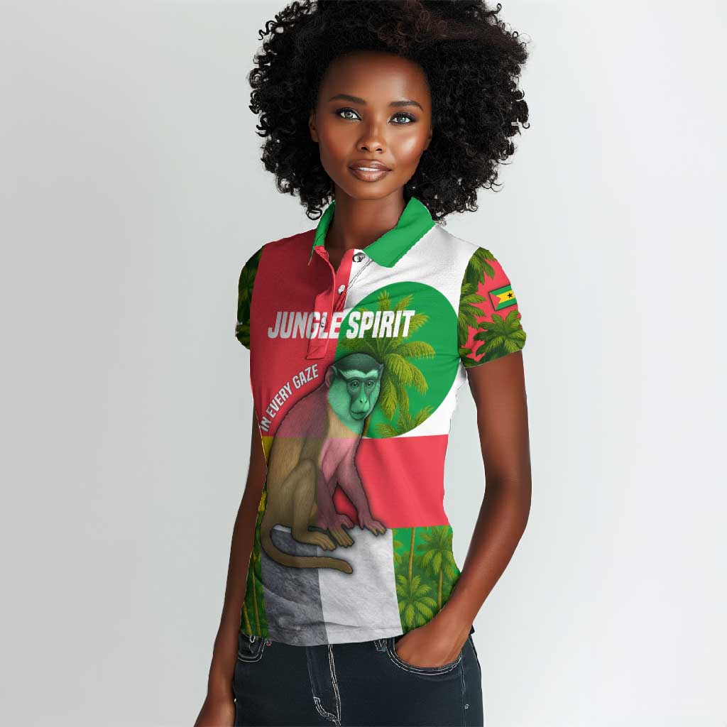 Jungle Spirit Monkey Women Polo Shirt Sao Tome and Principe Tropical Flag Color - African Pride