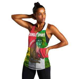 Jungle Spirit Monkey Women Racerback Tank Sao Tome and Principe Tropical Flag Color - African Pride