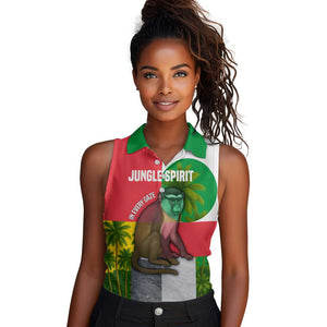 Jungle Spirit Monkey Women Sleeveless Polo Shirt Sao Tome and Principe Tropical Flag Color - African Pride