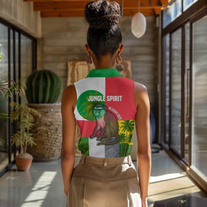 Jungle Spirit Monkey Women Sleeveless Polo Shirt Sao Tome and Principe Tropical Flag Color - African Pride