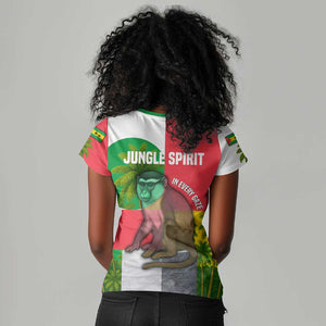 Jungle Spirit Monkey Women V-Neck T-Shirt Sao Tome and Principe Tropical Flag Color - African Pride